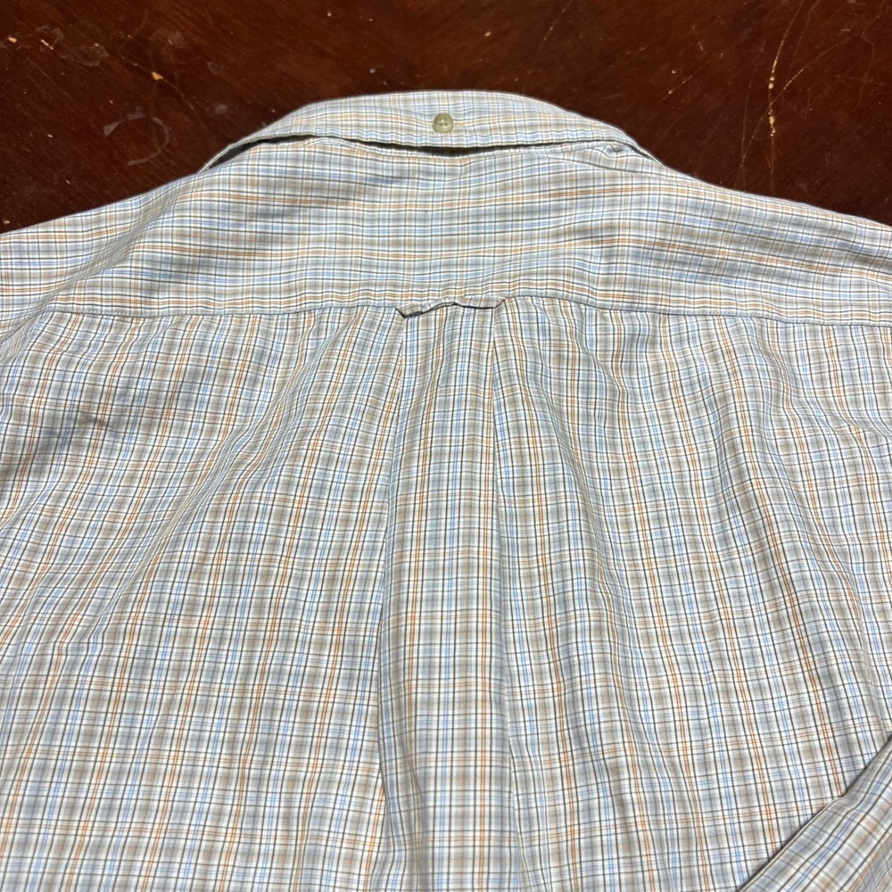 Faconnable Mens Plaid Button Down Shirt Size M Blue Orange Cotton Made in USA - Picture 8 of 13